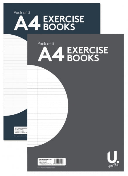 A4 Exercise Book 16 Sheets 30 x 21 cm Pack of 3 P1001