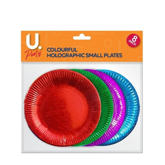Holographic Small Paper Plates Colourful Pack of 8 P1421