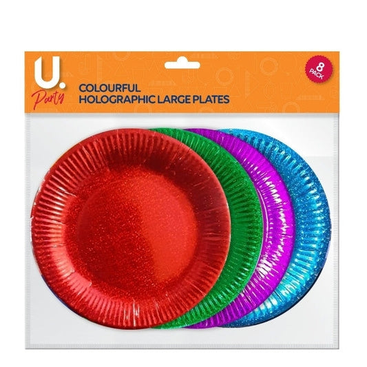 Holographic Large Paper Plates Colourful Pack of 8 P1422