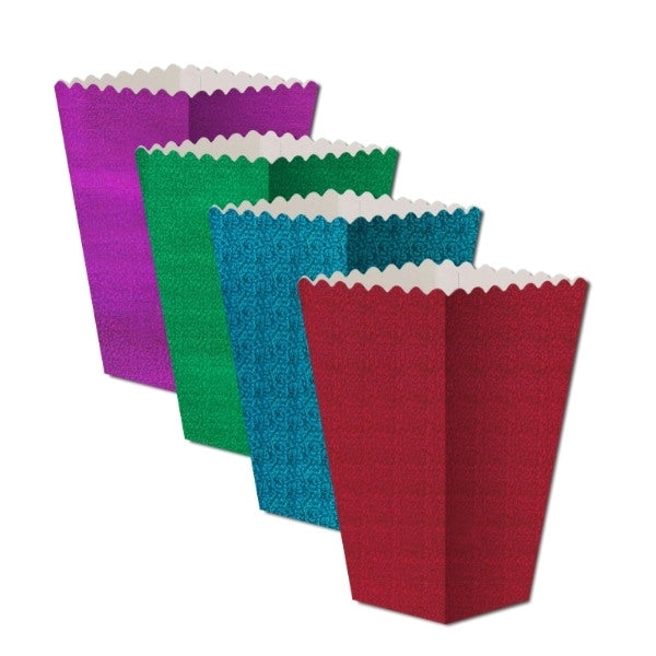 Disposable Holographic Paper Popcorn Snack Box Colourful Pack of 8 P1424