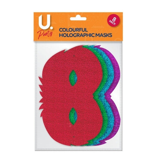 Holographic Paper Party Masks Colourful Pack of 8 P1426