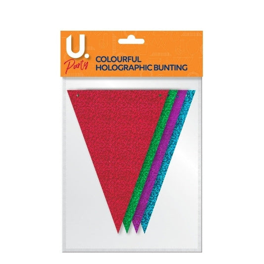 Holographic Paper Party Tri Cut Bunting Banner Garland Colourful P1428