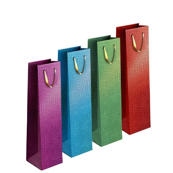 Embossed Metallic Paper Wine Bottle Gift Bag 12 x 36 x 10 cm Assorted Colours P1903