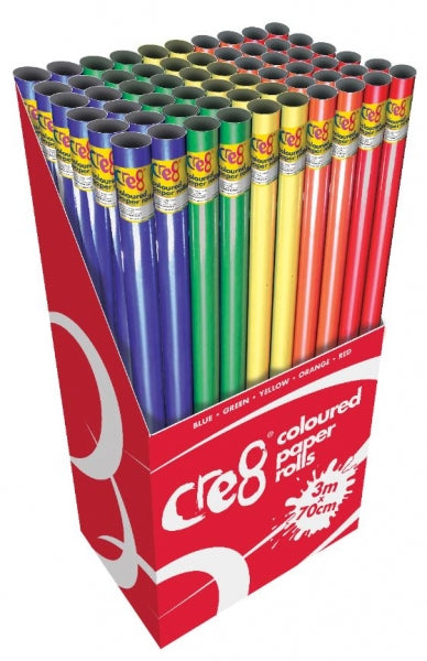 Cre8 Coloured Paper Rolls Assorted Colours 3m x 70cm P2000