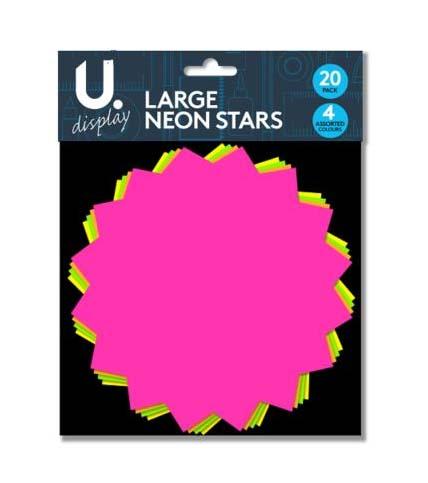 Large Neon Coloured Stars Pack of 20 Assorted Colours P2044