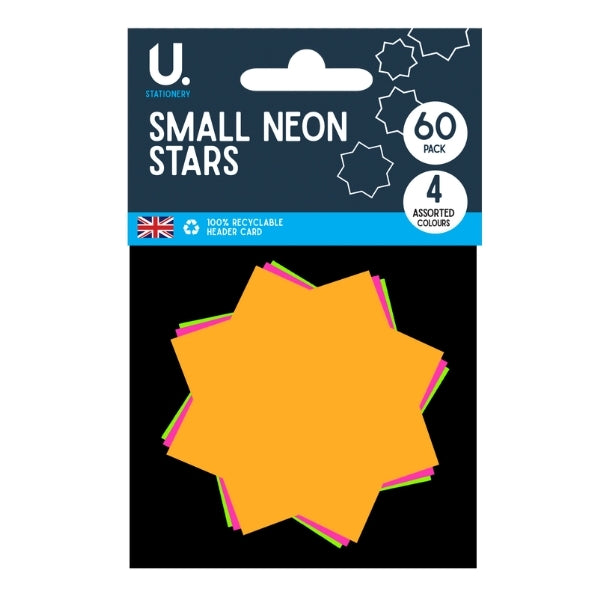 Small Paper Price Neon Stars Pack of 60 Assorted Colours P2046A