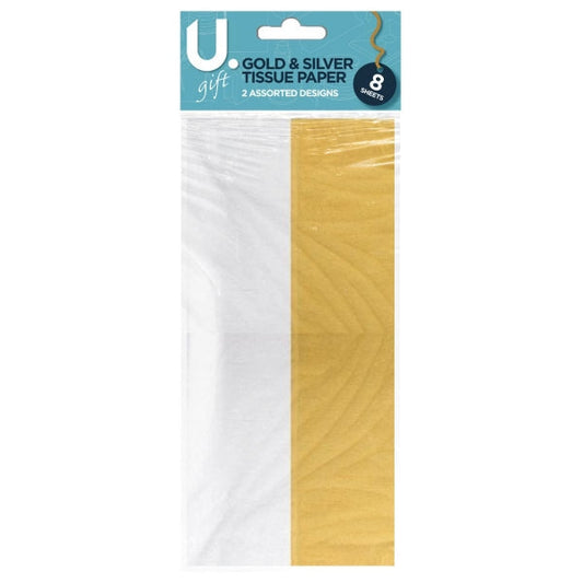 Gold and Silver Tissue Paper 8 Sheets P2068