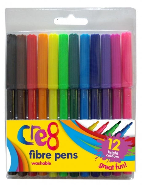 Cre8 Washable Fibre Pens Pack of 12 Assorted Colours P2133