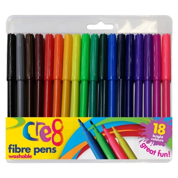 Cre8 Washable Fibre Pens Pack of 18 Assorted Colours P2134