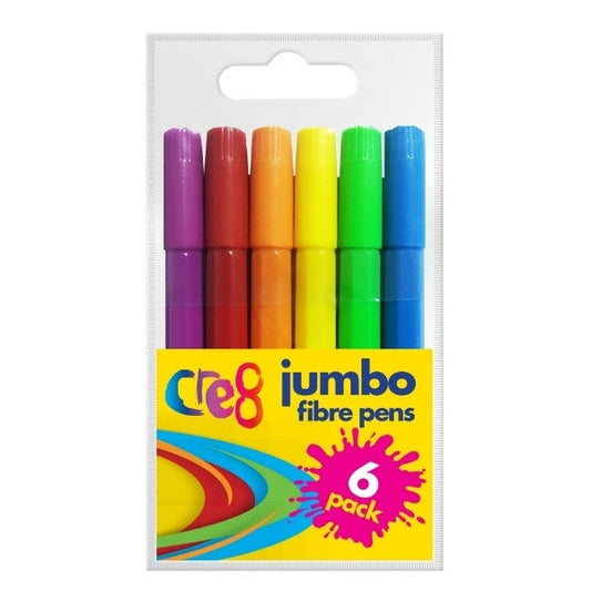 Cre8 Jumbo Fibre Pens Pack of 6 Assorted Colours P2135