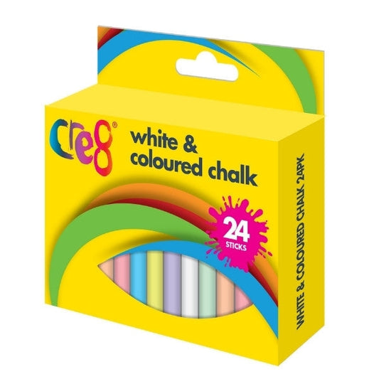 Cre8 White and Coloured Chalk Pack of 24 P2175