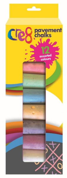 Cre8 Large Coloured Pavement Chalk Pack of 12 Assorted Colours P2178