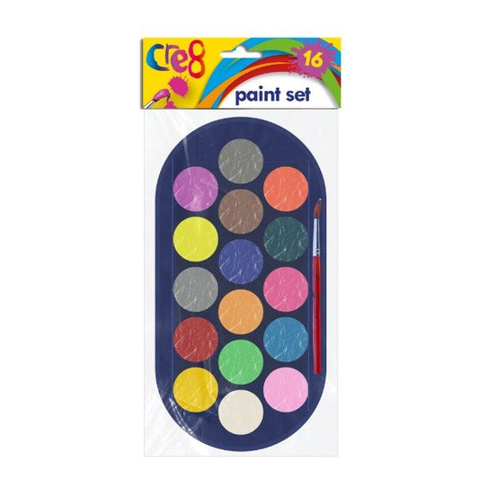 Cre8 Water Paint Palette with Brush 16 Colours P2179