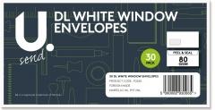 DL White Window Envelopes Pack of 30 P2260