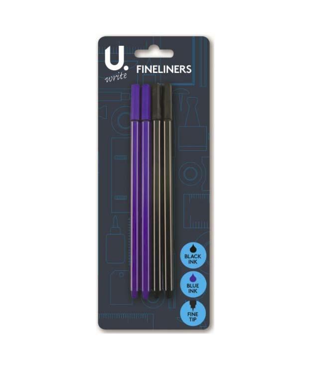 4 Pack Fineliners 2 Black 2 Blue Pens School Art And Crafts Pens P2331