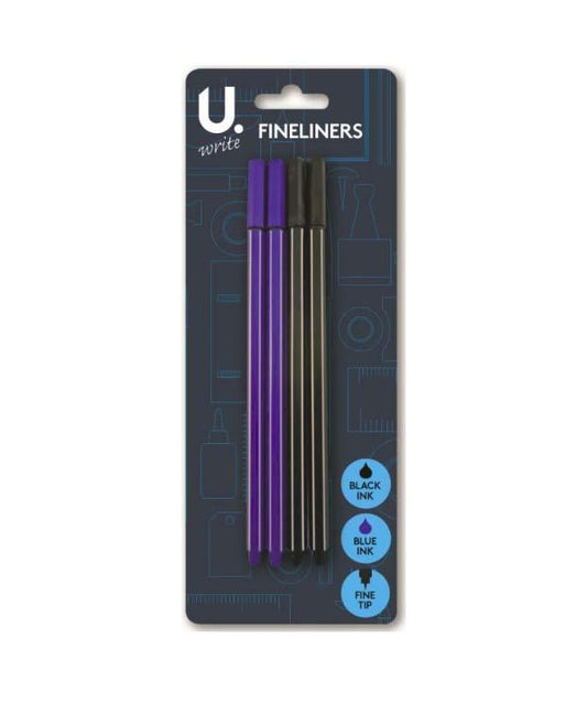 4 Pack Fineliners 2 Black 2 Blue Pens School Art And Crafts Pens P2331