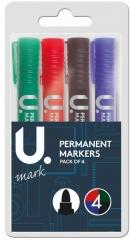 4 Pack Assorted Colour Permanent Markers Home School Office Use  P2377