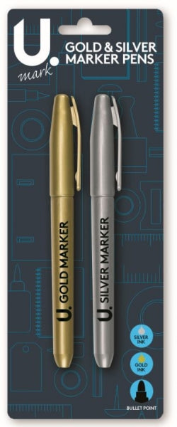 2 Pack Fancy Silver and Gold Art and Crafts Pens Bullet Point P2409