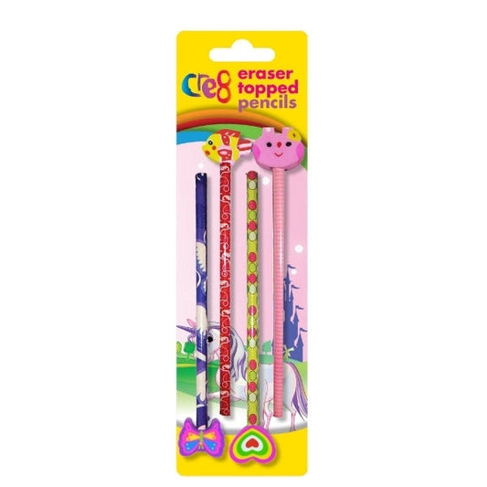 Butterfly Animal Themed Girls Eraser Topper Pencils 4pk P2446