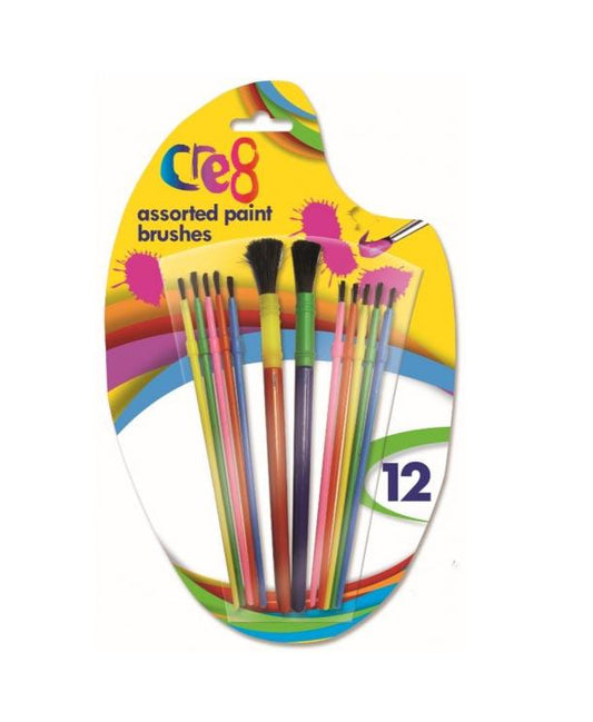Cre8 Plastic Paint Brushes Pack of 12 Assorted Sizes P2445