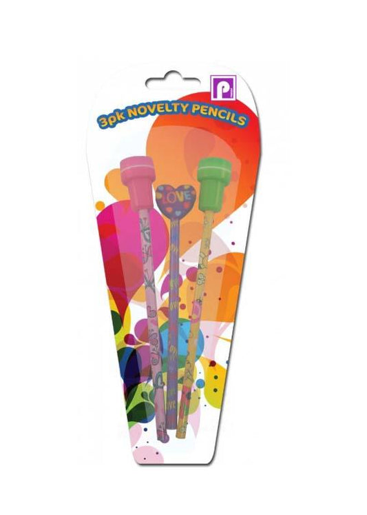 Eraser / Stencil Topped Pencils Pack of 3 P2549