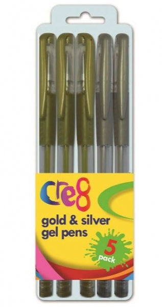 Cre8 Gold and Silver Gel Pens Pack Of 5 P2691