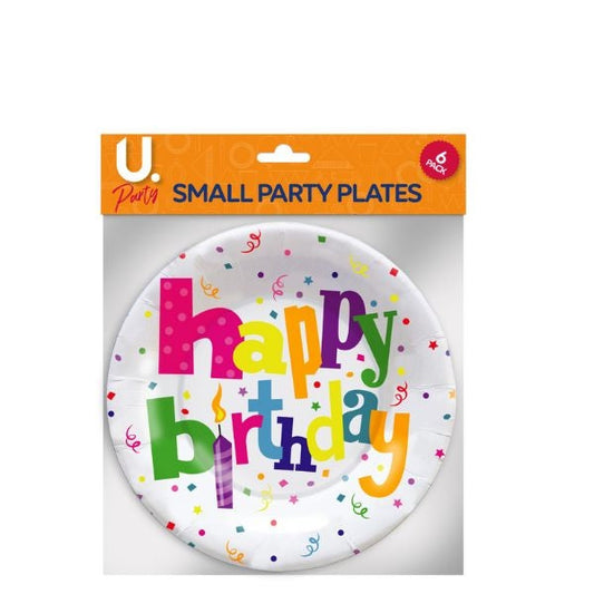 Disposable Small Paper Happy Birthday Party Plates 18 cm Pack of 6 P2705