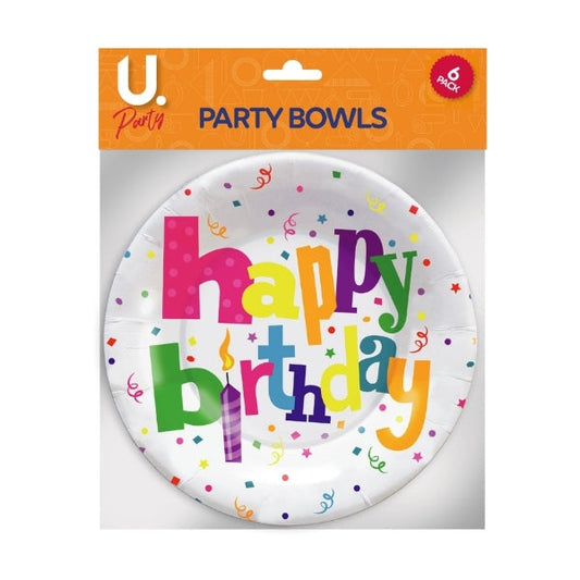 Disposable Paper Happy Birthday Party Bowls 6.5" Pack of 6 P2707