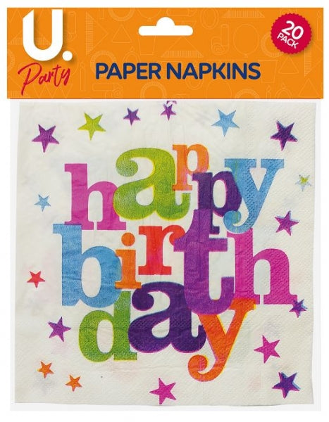 Disposable Paper Happy Birthday Party Napkins Pack of 15 P2708