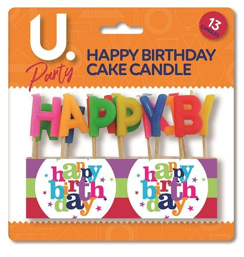 Happy Birthday Cake Candles Pack of 13 Assorted Colours P2712