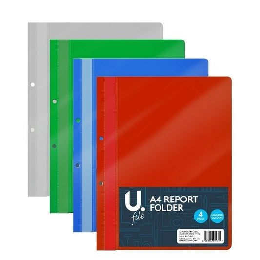 4 Pack Assorted Colour Plastic Report Folder For A4 Documents P2748
