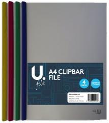 Plastic Clip Bar File Pack of 4 Assorted Colours P2751