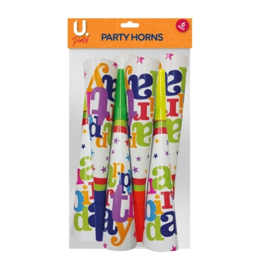 Paper Happy Birthday Party Horns Whistle Pack of 6 P2761