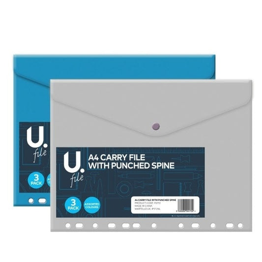 A4 Carry File With Punched Spine 2pk Home Office School Carry Folder x 1 P2772