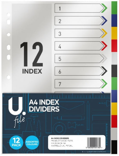 A4 Index Dividers Multicoloured Home Office School Paper Dividers 12 Pack P2775