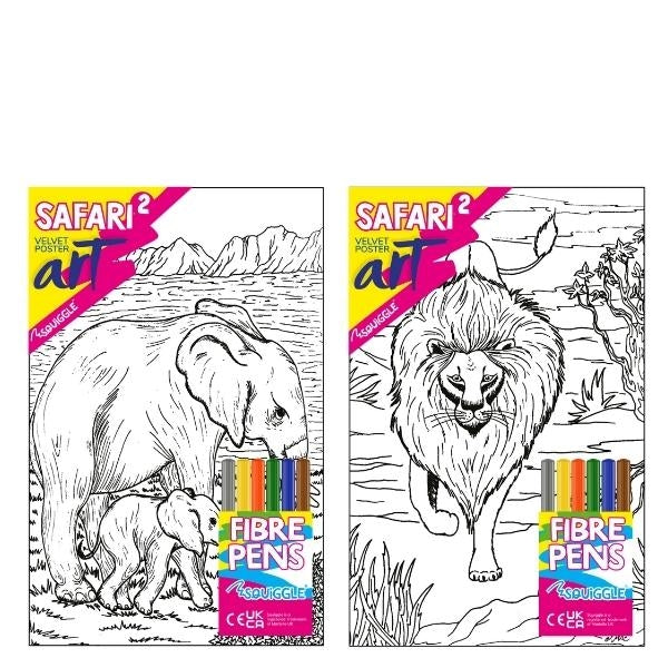 Velvet Poster Art Children's Fun Colouring with Pens Safari 2 25 x 38 cm 2 Designs P3003