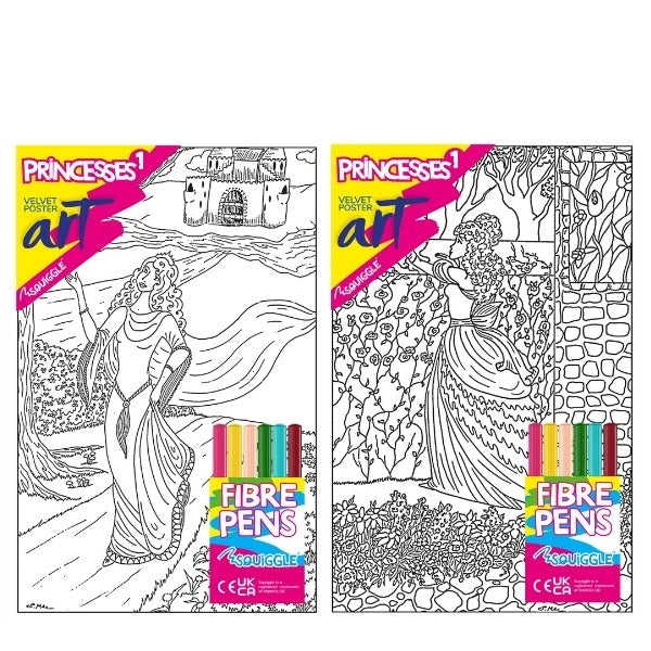 Velvet Poster Art Children's' Fun Colouring with Pens Princesses/Castles 1 25 x 38 cm 2 Designs P3010