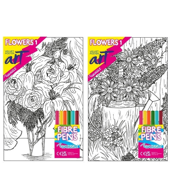 Velvet Poster Art Children's' Fun Colouring with Pens Flowers 1 25 x 38 cm 2 Designs P3022