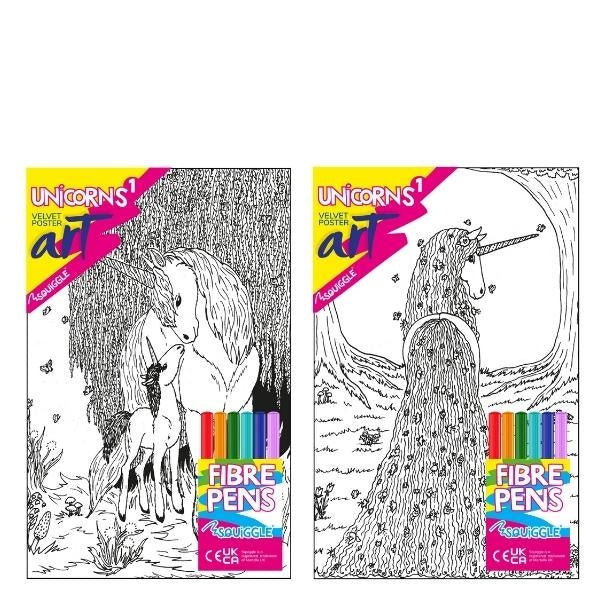 Velvet Poster Art Children'S' Fun Colouring With Pens Unicorns 1 2 Designs