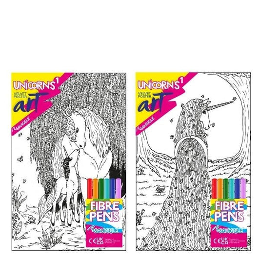 Velvet Poster Art Children'S' Fun Colouring With Pens Unicorns 1 2 Designs