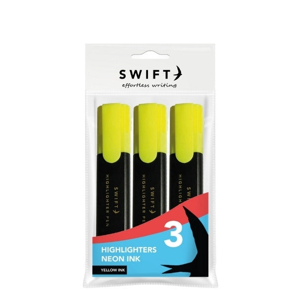 Highlighters, 3pk Yellow Assorted Designs P3062