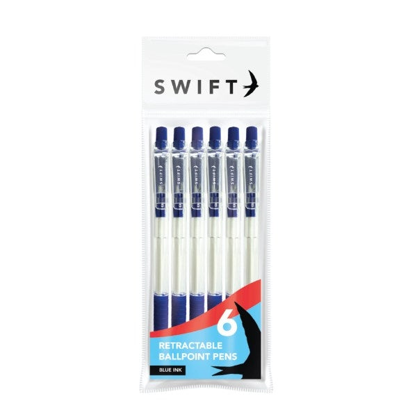 Retractable Ballpoint Pens 6pk Blue Ink P3090