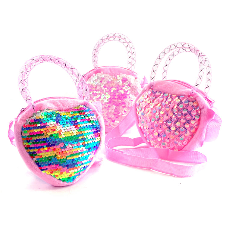 Cute Furry Sequin Heart Bag