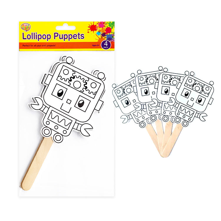 Robot Lollypop Puppets (pk 4)