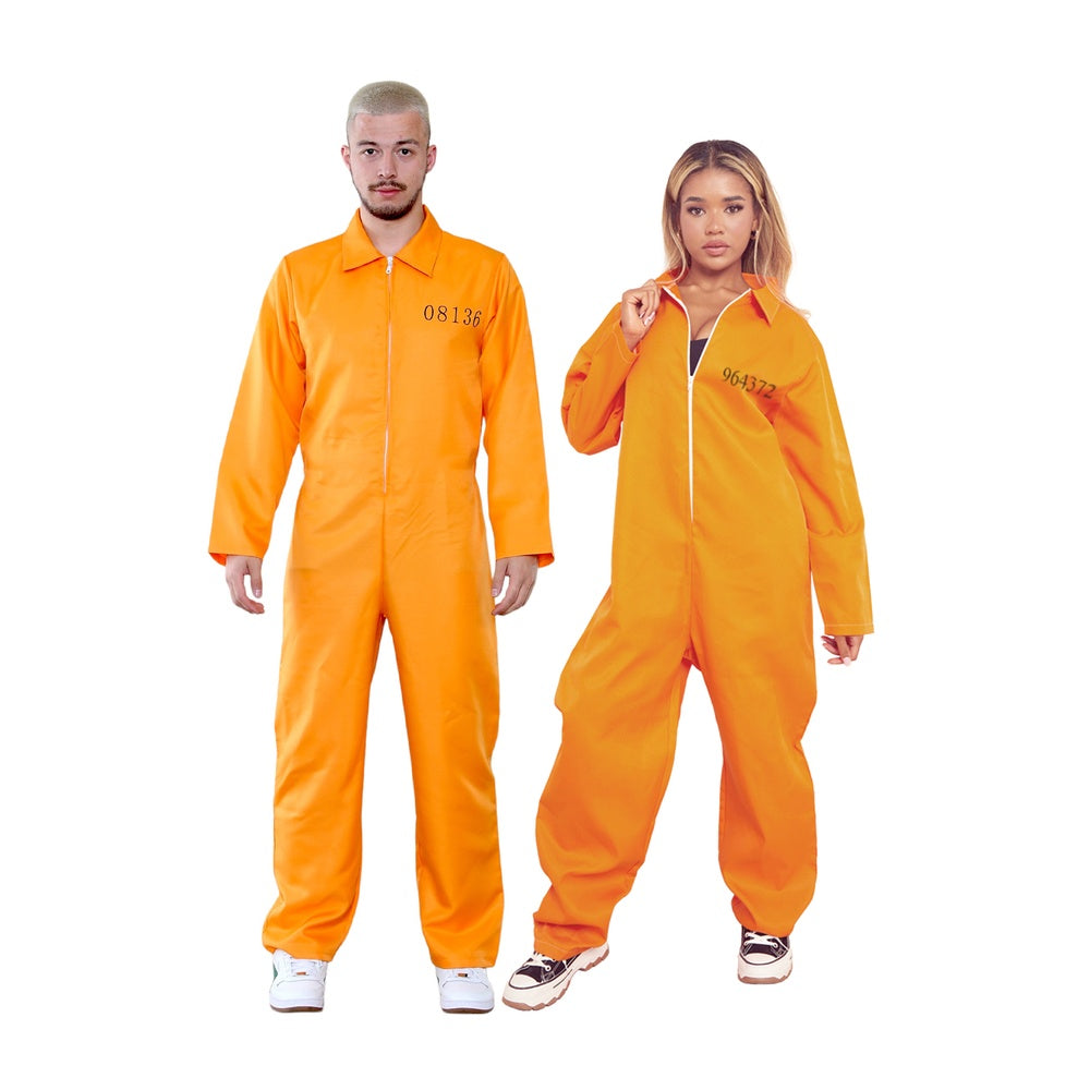 Adults Halloween Prisoner Convict BoilerSuit Overalls Fancy Dress Costume