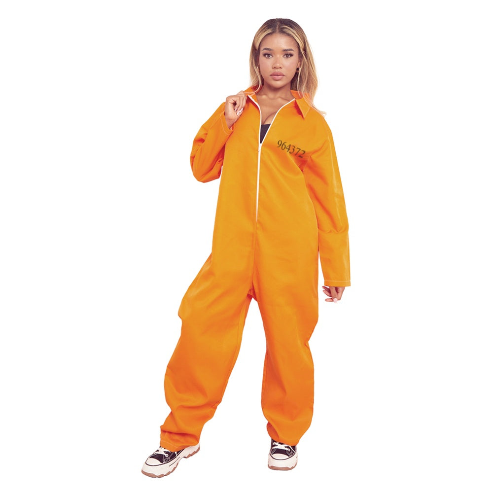 Adults Halloween Prisoner Convict BoilerSuit Overalls Fancy Dress Costume