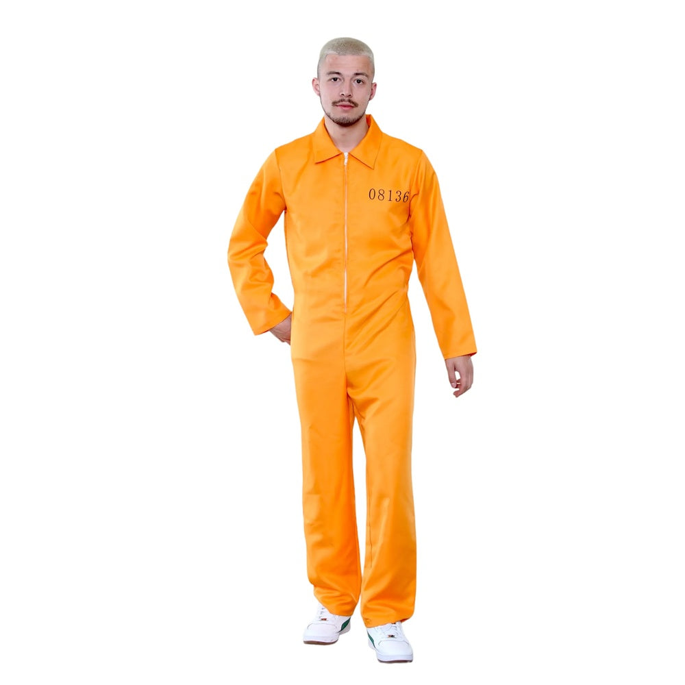 Adults Halloween Prisoner Convict BoilerSuit Overalls Fancy Dress Costume