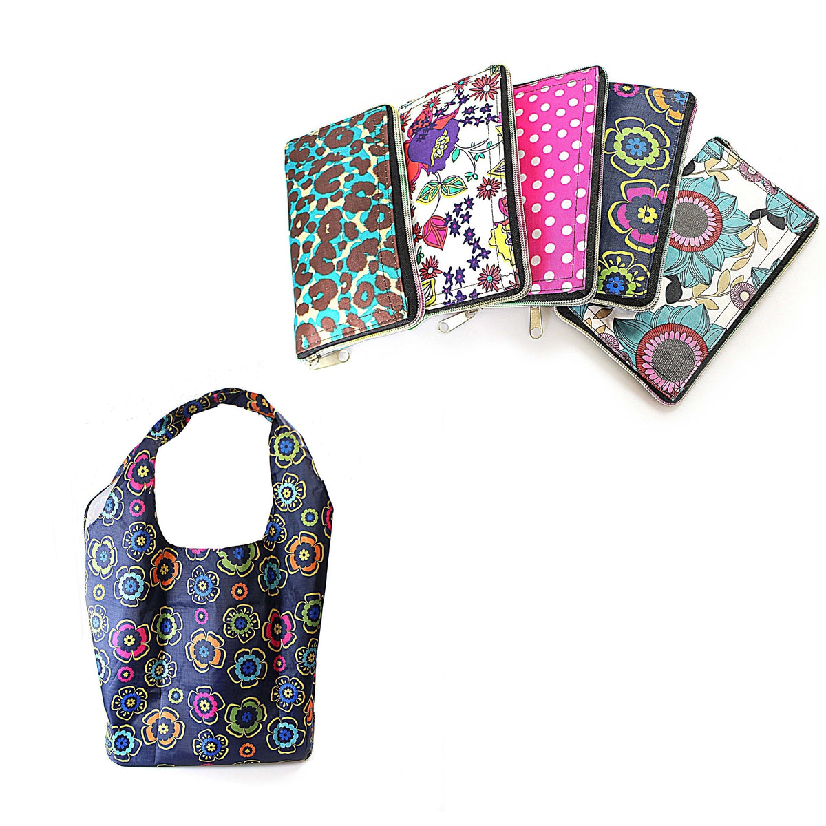Foldable Reusable Shopping Carrier Bag With Zipper Assorted Designs