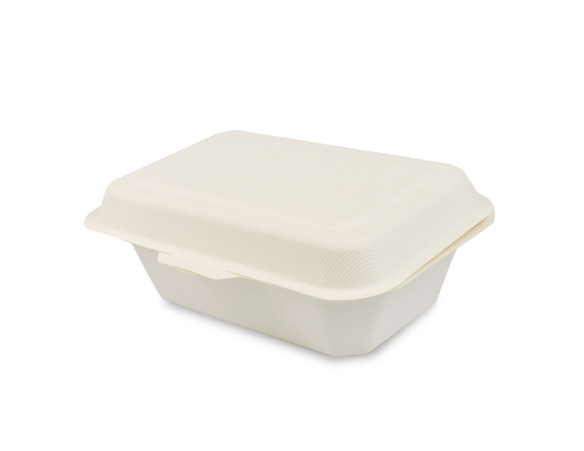 250 Pieces Disposable Eco Bagasse Hinged Take Away Food Container Meal Potato Bo x 600Ml