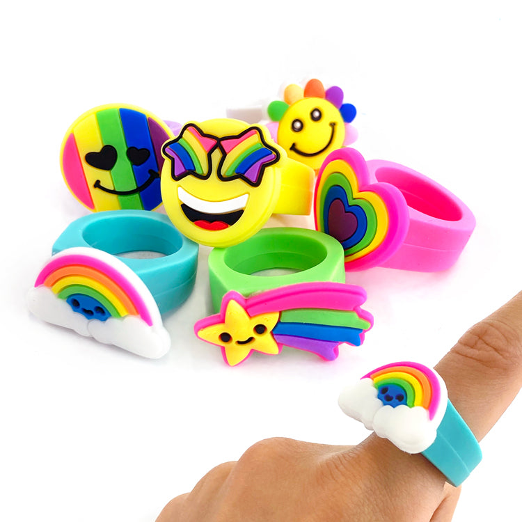 Rainbow Fashion Rings x 48 ( BULK BUY )